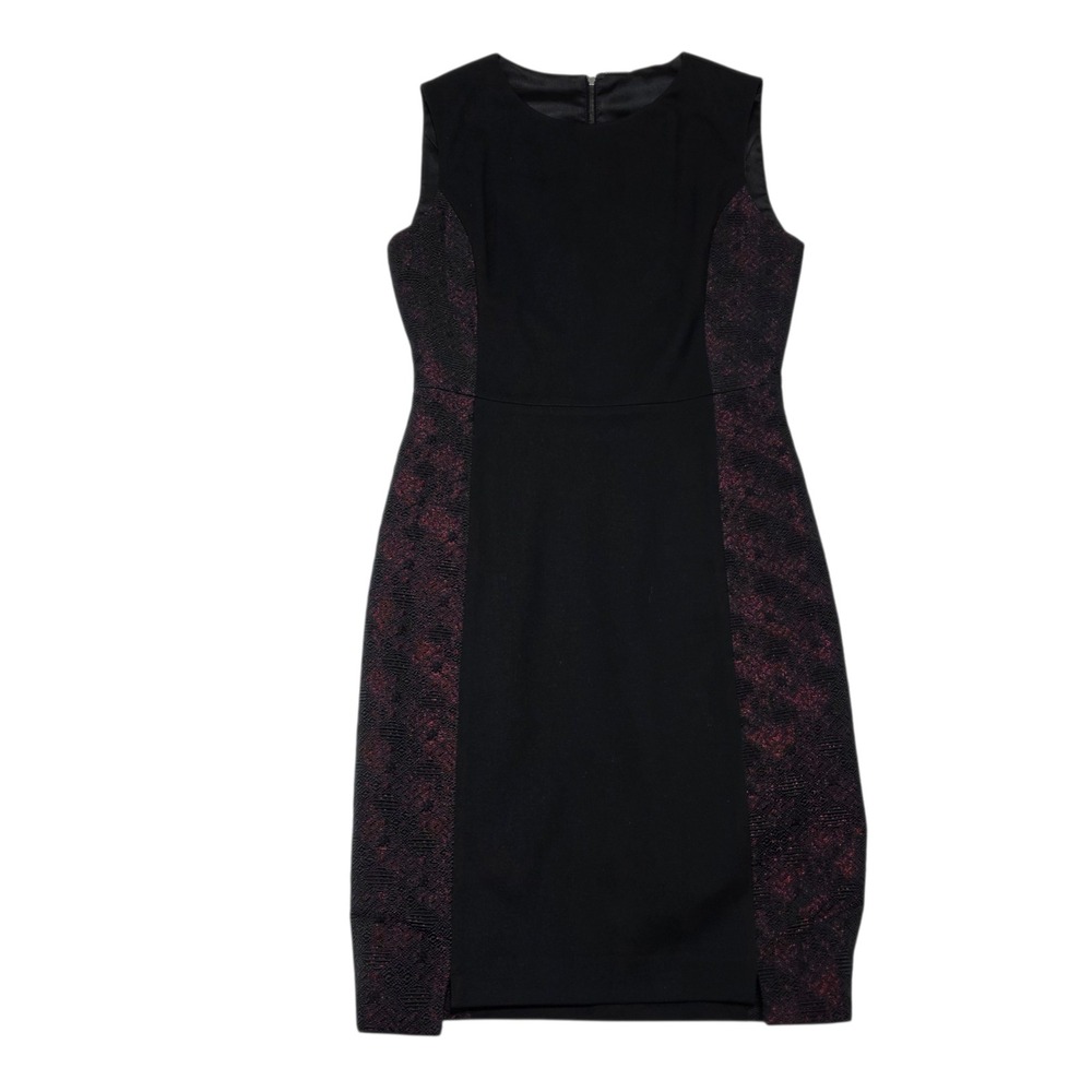 Elie Tahari Dress Women Size 6 Black Red Sheath Sleeveless Textured Panel Zip
